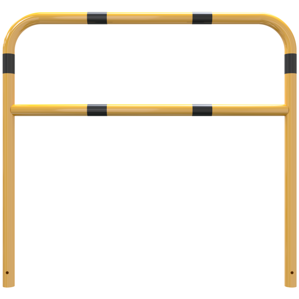 Protective bar made of steel tubing |  60 x 2.5 mm | with crossbar | total width: 1500 mm | total height: 1400 mm | hot-dip galvanized and yellow coatedwith black warning stripes